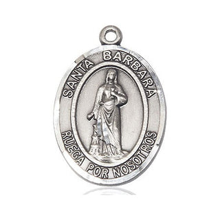 Sterling Silver Santa Barbara Medal Catholic Jewelry Engraved Catholic Saint Jewelry