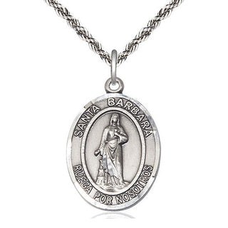Sterling Silver Santa Barbara Medal Catholic Jewelry Engraved Catholic Saint Jewelry