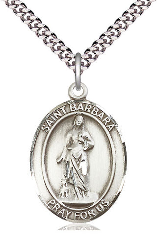 Sterling Silver Saint Barbara Medal Catholic Jewelry Engraved Catholic Saint Jewelry