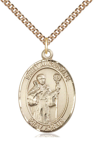 14kt Gold Saint Augustine Medal Engraved Catholic Saint Jewelry