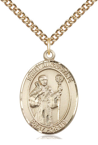 14kt Gold Saint Augustine Medal Engraved Catholic Saint Jewelry