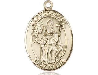14kt Gold Saint Boniface Medal Engraved Catholic Saint Jewelry