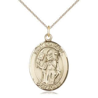 14kt Gold Saint Boniface Medal Engraved Catholic Saint Jewelry