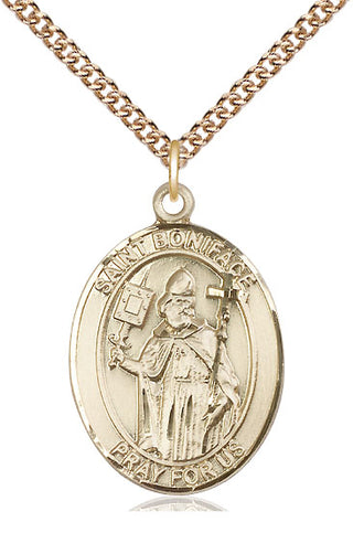 14kt Gold Saint Boniface Medal Engraved Catholic Saint Jewelry