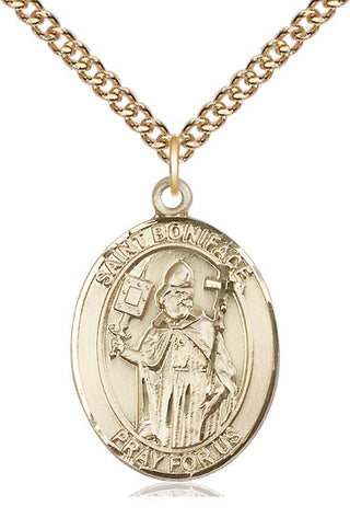 14kt Gold Saint Boniface Medal Engraved Catholic Saint Jewelry