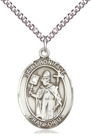 Sterling Silver Saint Boniface Medal Catholic Jewelry Engraved Catholic Saint Jewelry