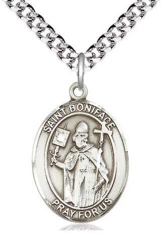 Sterling Silver Saint Boniface Medal Catholic Jewelry Engraved Catholic Saint Jewelry