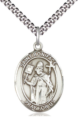 Sterling Silver Saint Boniface Medal Catholic Jewelry Engraved Catholic Saint Jewelry