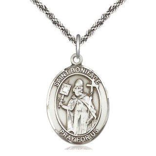 Sterling Silver Saint Boniface Medal Catholic Jewelry Engraved Catholic Saint Jewelry