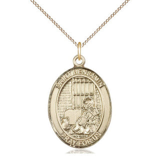 14kt Gold Filled Saint Benjamin Medal Catholic Jewelry Engraved Catholic Saint Jewelry