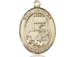 14kt Gold Saint Benjamin Medal Engraved Catholic Saint Jewelry