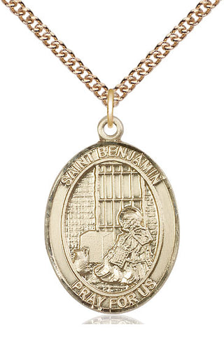 14kt Gold Saint Benjamin Medal Engraved Catholic Saint Jewelry