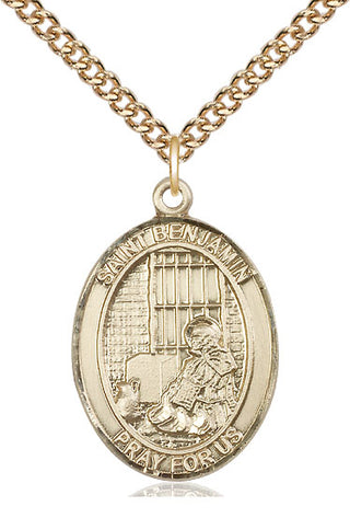 14kt Gold Saint Benjamin Medal Engraved Catholic Saint Jewelry