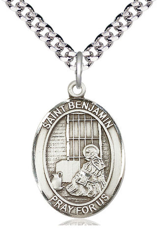 Pewter Saint Benjamin Medal Catholic Jewelry Engraved Catholic Saint Jewelry
