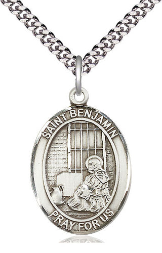 Pewter Saint Benjamin Medal Catholic Jewelry Engraved Catholic Saint Jewelry