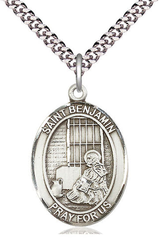 Pewter Saint Benjamin Medal Catholic Jewelry Engraved Catholic Saint Jewelry