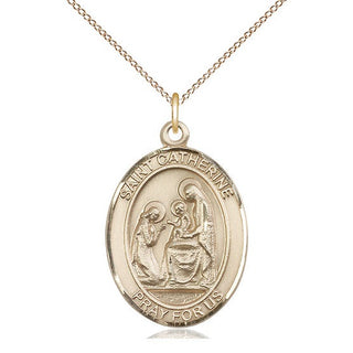 14kt Gold Saint Catherine of Siena Medal Engraved Catholic Saint Jewelry