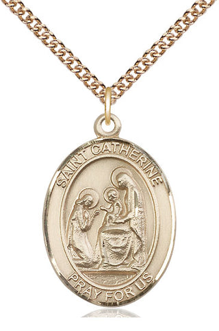 14kt Gold Saint Catherine of Siena Medal Engraved Catholic Saint Jewelry