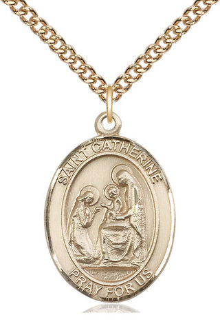 14kt Gold Saint Catherine of Siena Medal Engraved Catholic Saint Jewelry