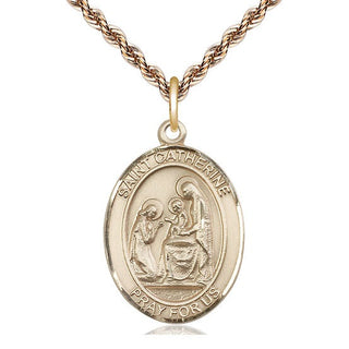 14kt Gold Saint Catherine of Siena Medal Engraved Catholic Saint Jewelry
