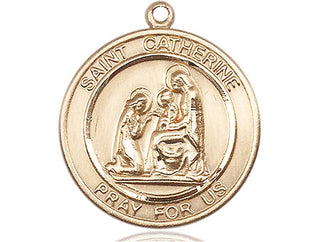 14kt Gold Saint Catherine of Siena Medal Engraved Catholic Saint Jewelry