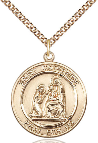 14kt Gold Saint Catherine of Siena Medal Engraved Catholic Saint Jewelry