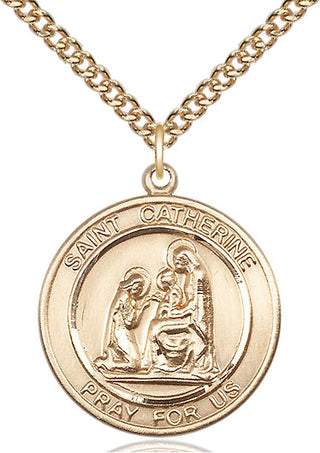 14kt Gold Saint Catherine of Siena Medal Engraved Catholic Saint Jewelry