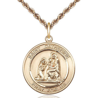 14kt Gold Saint Catherine of Siena Medal Engraved Catholic Saint Jewelry