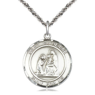 Sterling Silver Saint Catherine of Siena Medal Catholic Jewelry Engraved Catholic Saint Jewelry