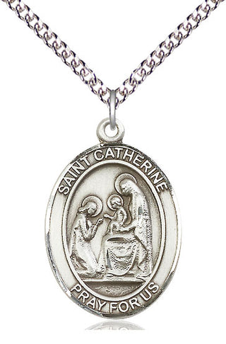 Sterling Silver Saint Catherine of Siena Medal Catholic Jewelry Engraved Catholic Saint Jewelry