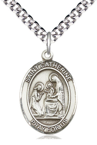 Sterling Silver Saint Catherine of Siena Medal Catholic Jewelry Engraved Catholic Saint Jewelry