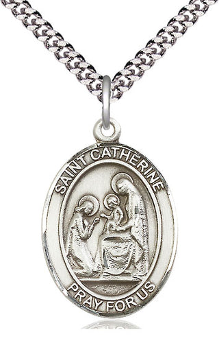Sterling Silver Saint Catherine of Siena Medal Catholic Jewelry Engraved Catholic Saint Jewelry