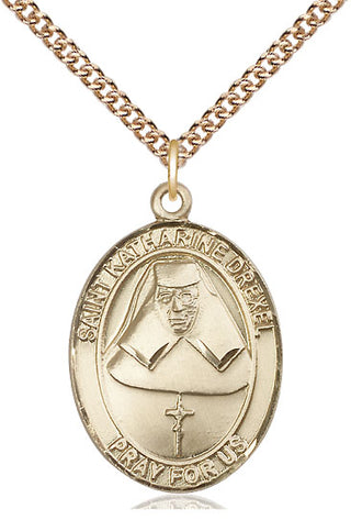 14kt Gold Filled Saint Katharine Drexel Medal Catholic Jewelry Engraved Catholic Saint Jewelry