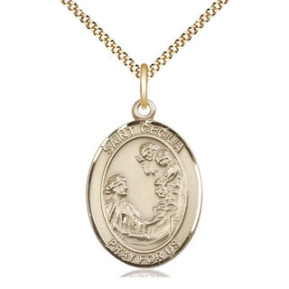 14kt Gold Filled Saint Cecilia Medal Catholic Jewelry Engraved Catholic Saint Jewelry