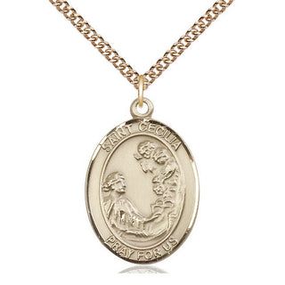 14kt Gold Filled Saint Cecilia Medal Catholic Jewelry Engraved Catholic Saint Jewelry