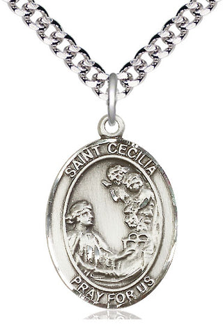 Pewter Saint Cecilia Medal Catholic Jewelry Engraved Catholic Saint Jewelry