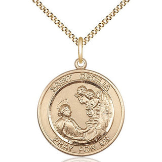 14kt Gold Filled Saint Cecilia Medal Catholic Jewelry Engraved Catholic Saint Jewelry