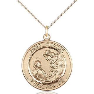 14kt Gold Saint Cecilia Medal Engraved Catholic Saint Jewelry