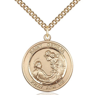 14kt Gold Saint Cecilia Medal Engraved Catholic Saint Jewelry