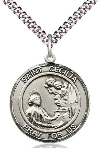 Pewter Saint Cecilia Medal Catholic Jewelry Engraved Catholic Saint Jewelry