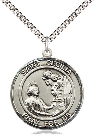 Pewter Saint Cecilia Medal Catholic Jewelry Engraved Catholic Saint Jewelry