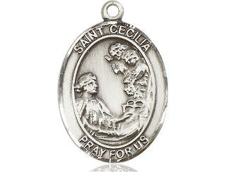 Sterling Silver Saint Cecilia Medal Catholic Jewelry Engraved Catholic Saint Jewelry