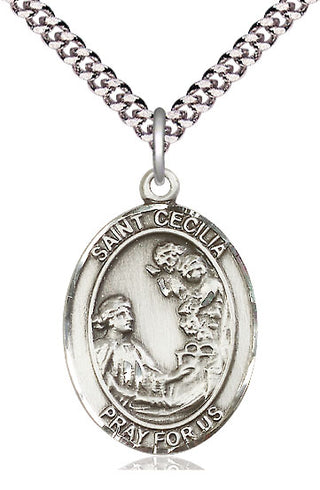 Sterling Silver Saint Cecilia Medal Catholic Jewelry Engraved Catholic Saint Jewelry