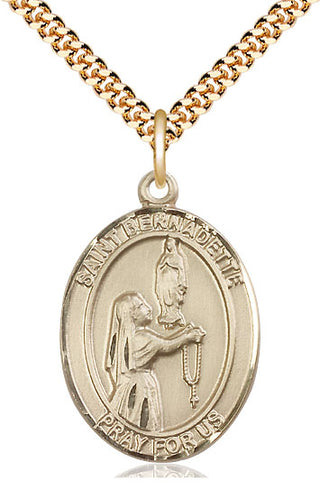14kt Gold Filled Saint Bernadette Medal Catholic Jewelry Engraved Catholic Saint Jewelry