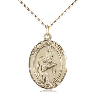 14kt Gold Saint Bernadette Medal Engraved Catholic Saint Jewelry