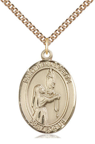 14kt Gold Saint Bernadette Medal Engraved Catholic Saint Jewelry