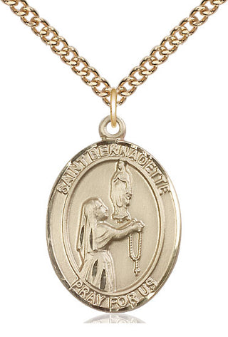 14kt Gold Saint Bernadette Medal Engraved Catholic Saint Jewelry