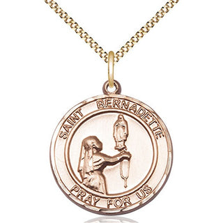 14kt Gold Filled Saint Bernadette Medal Catholic Jewelry Engraved Catholic Saint Jewelry