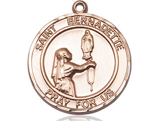 14kt Gold Saint Bernadette Medal Engraved Catholic Saint Jewelry