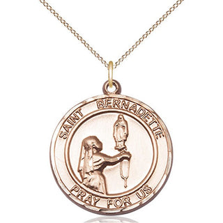 14kt Gold Saint Bernadette Medal Engraved Catholic Saint Jewelry